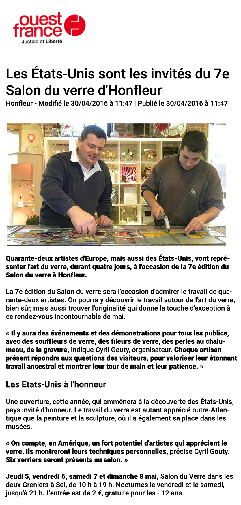 Ouest France, 30 avril 2016
